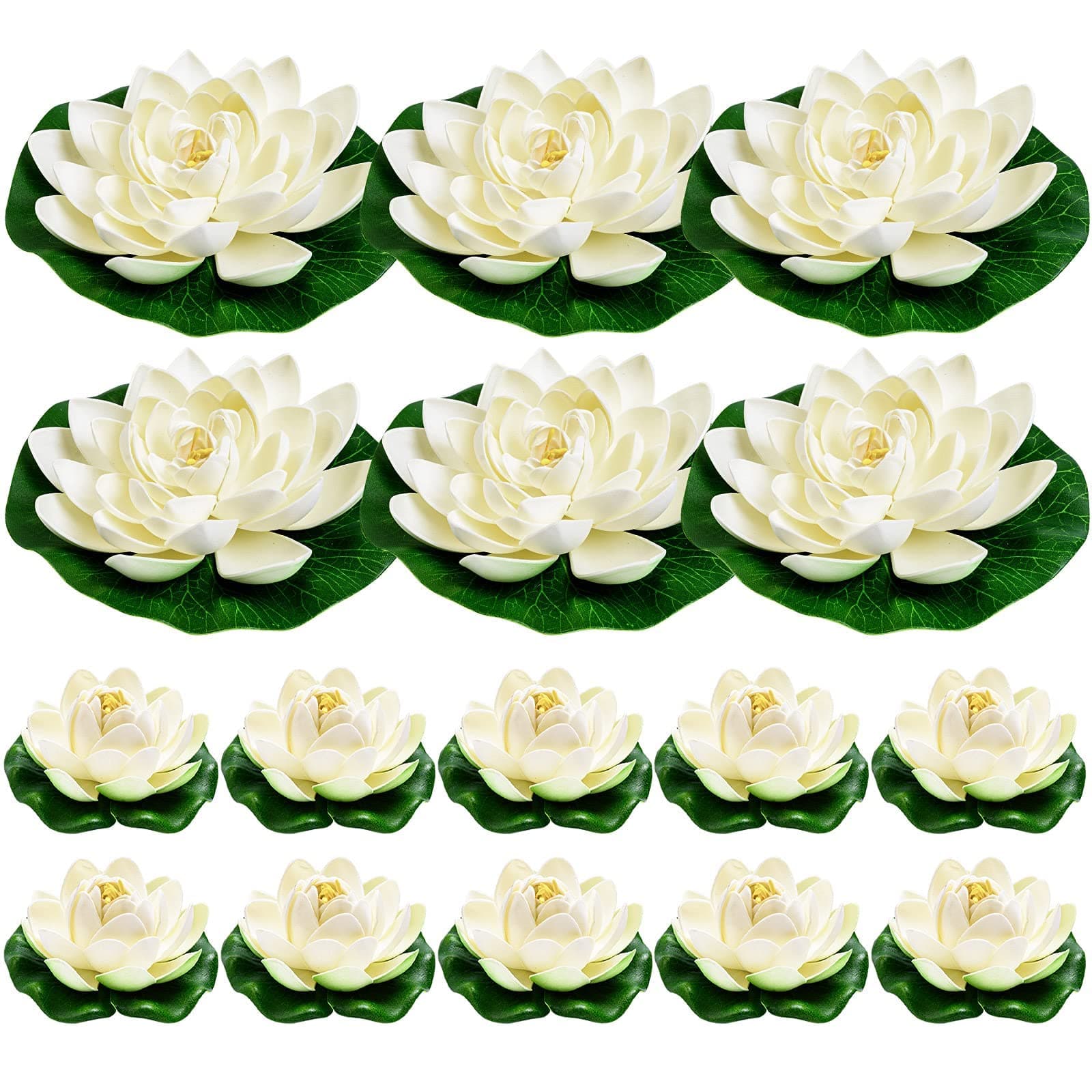 16Pcs Artificial Floating Pool Flowers, 7in & 4in Fake Water Lily Pads Flowers, Lotus Flower Floating Pool Decorations