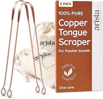 Arista Tongue Scraper 2 Pack, Tongue Cleaners, Copper Tongue Scraper, Ayurveda Products, Bad Breath Treatment for Adults, Copper Tongue Scrapers for Adults, Metal Tongue Scraper