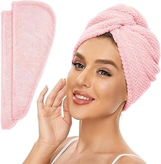 2 Pack Microfiber Hair Towel Wrap for Women, Anti Frizz Quick Drying Hair Turban for All Hair Style, Absorbent and Lightweight (Pink)