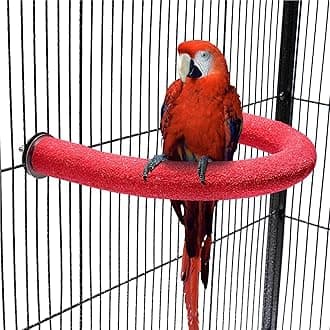 Parrot Perch Stand, U Shape Quartz Sands Bird Stick Paw Grinding Rough-surfaced Large Bird Perches for Parakeets,Macaw,Parrots Cages Toy (Red Large)