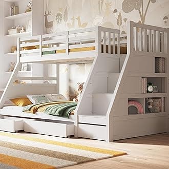 Triple Bunk Beds for Kids, Bunk Bed with Storage, Heavy Duty and Sturdy, Cosy, Stylish, Space-Saving Design (White)