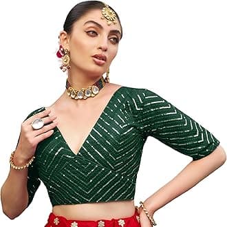 Womens Fancy Readymade Ethnic wear Half Sleeve Sequins Saree Blouse sabyasachi Blouse for Women Saree and Lehenga Choli Bridal Blouse