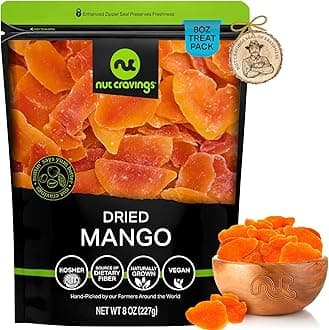 NUT CRAVINGS - Dried Mango Slices, Lightly Sweetened (8oz, 1 Pack) Sweet Healthy Snack, Vegan, Kosher, Resealable Bag