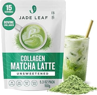 Jade Leaf Matcha Latte Powder with Grass Fed Bovine Collagen - Sugar Free, Sweetener Free - Made with Organic Japanese Matcha Powder for Café Style Blend, 5.3 Ounce / 150g (Pack of 1)