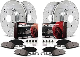 Power Stop K6805 Front and Rear Z23 Carbon Fiber Brake Pads with Drilled and Slotted Brake Rotors Kit For 2015 2016 2017 2018 2019 2020 2021 2022 Ford Mustang GT EcoBoost S550