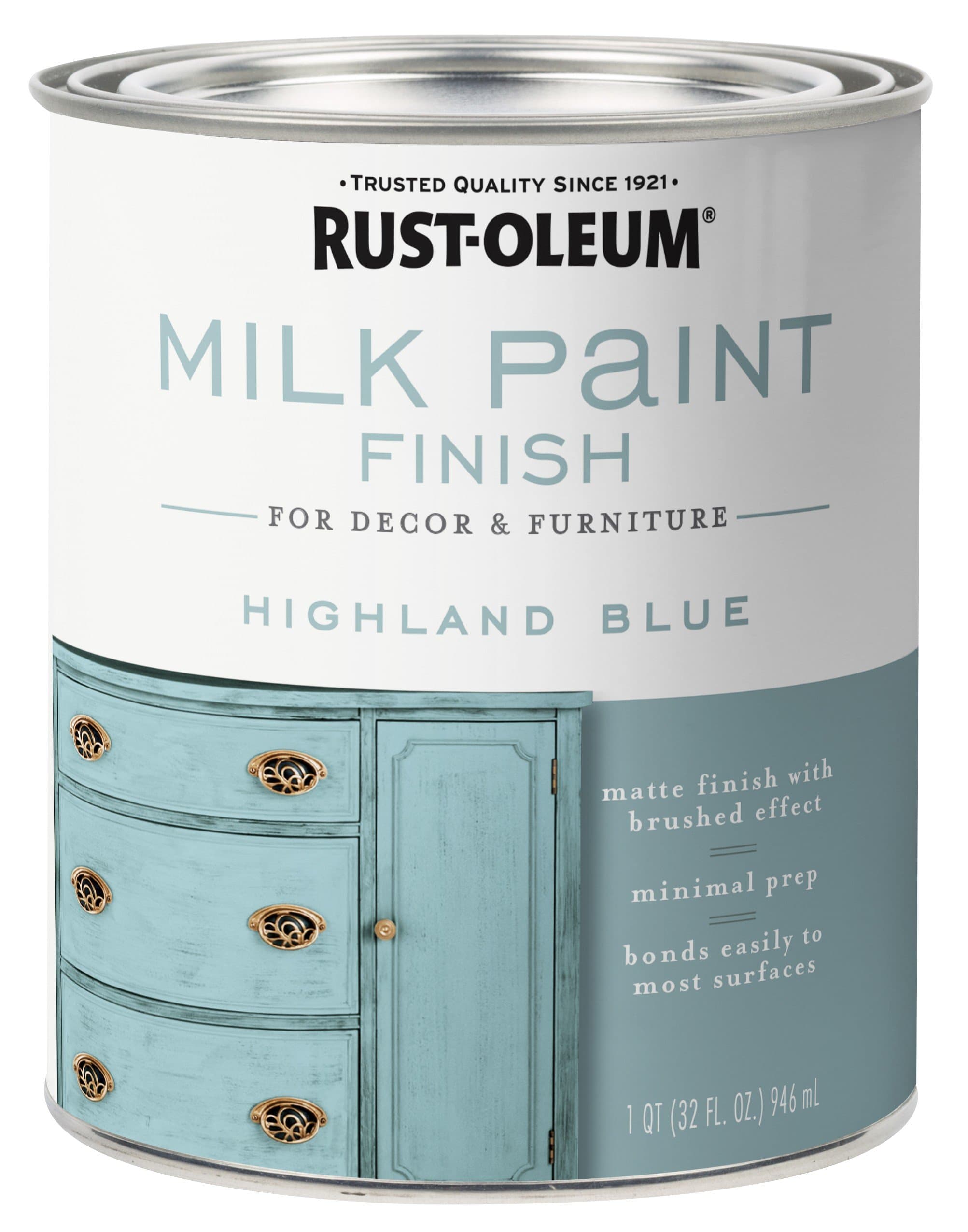Highland Blue Milk Paint Finish | Decor and Furniture Applications | Matte Finish Brushed Effect | Minimal Prep Needed | No Primers Required | Easy Clean Up | Quart