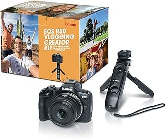 EOS R50 Vlogging Creator Kit, Hybrid Mirrorless Camera with RF-S10-18mm F4.5-6.3 IS STM Lens and Tripod Grip, Wide-angle Lens, 24.2 MP CMOS (APS-C) Sensor, Vlogging Camera, Black