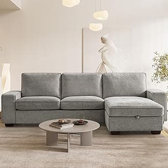 Chenille L Shaped Sectional Couches for Living Room, Comfy Convertible Modular Sofa with Storage Chaise for Small Spaces,Mid Century Modern,Deep Seat (Grey, 99")
