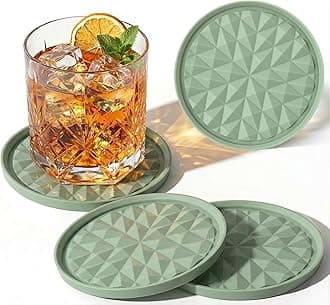 Silicone Coasters for Drinks[4 Pack]- Cup Mat for Tabletop Protection-Non-Slip, Non-Stick, Coffee Table Decor, St. Patrick’s Day Home Decor Gift, Sage Green