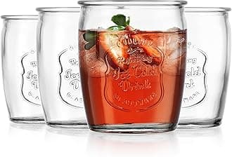 Glass Tumblers Premium Drinking Glasses set Of 4 Genuine Artisan-Made Vintage Italian Style-Elegant 13 Oz Clear Tumbler Glassware Set For Cold, Refreshing Drinks, Beverages, Cocktails