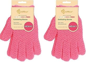 Evridwear Exfoliating Gloves for Shower, 100% Nylon Thick Soft Medium Heavy Bathing Gloves Dead Skin Remover Body Scrubber Smooth Skin with Hang Loop, 2 Pairs Heavy Hot Pink