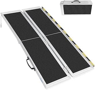 Ruedamann5'L × 29" W Wheelchair Ramp, 600 LBS Capacity, Non-Slip Threshold Ramp, Portable Aluminum Folding Handicap Ramp, Mobility Ramp for Home, Wheelchairs, Steps, Stairs, Doorways, Curbs