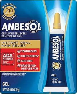 Anbesol Gel Maximum Strength - Instant Oral Pain Relief for Toothaches, Canker Sores, Sore Gums, Denture Pain - 0.33 oz