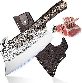ROCOCO 2lb Dragon Butcher Knife Heavey Duty Cleaver Knife for Meat Bone Cutting 9.5" Cool Big Viking Camping Chopper Cutter with Sheath Birthday Father's Day Christmas Gift Idea Men