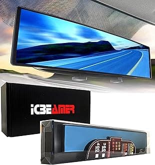 ICBEAMER 15.8" 400mm Easy Clip on Wide Angle Panoramic Blind Spot Fit Auto Interior Rearview Mirror Convex Blue Surface