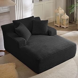 GNIXUU Oversized Chaise Lounge Chair Indoor, Comfy Lounge Sofa Upholstered Boneless Couch Bed with Throw Pillows and Armrests, Corduroy Plush Cloud Sofa Reading Chair for Living Room, Black