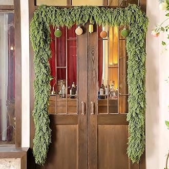 Waydress 1 Pcs 18ft Christmas Cedar Garland Artificial Realistic Faux Green Cedar Pine Garland for Home Fireplace Indoor Outdoor Holiday Party Decoration