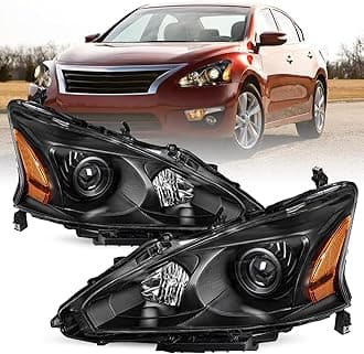 Headlight Assembly Set for 2013 2014 2015 Nissan Altima 4-Door Sedan Halogen Headlamp Driver and Passenger Side Black Housing with Amber Reflector
