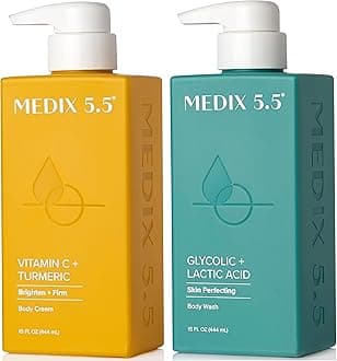 Exfoliating AHA Glycolic Acid Face & Body Wash Cleanser + Vitamin C Moisturizing Body Cream Lotion Skin Care 2PC Set | Alpha Hydroxy Acid & Lactic Acid Foaming Face Wash, 2-PC