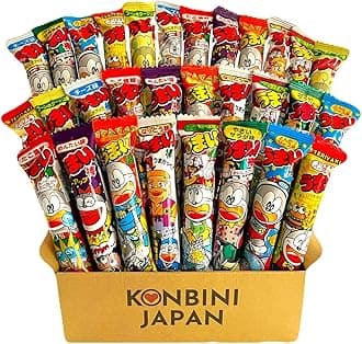 Konbini Japan - Umaibo Box - Japanese Dagashi 30 Stick Corn Puffed Snack Gift - Variety Pack of 30 (10 Flavors)