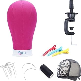 Eerya Wig Head Canvas Block Head 23 Inch Wig Head Stand for Making Wig Display Styling Rosy Poly Canvas Block Wig Head with Stand Mannequin Head with Mount Hole Manikin Head Wig Stand (23inch,Rosy)