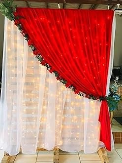 Lazybeee 7 Elegant Red and White Clear Background Net LED Lights for Festive Home Decoration, Ganpati Panda Decoration Kit, Background for Pooja Decoration, Janmashtami Varalakshmi