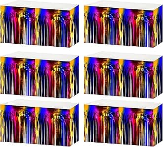 6 Pack 29x108 Inch Metallic Foil Fringe Tinsel Table Skirts Banner for Rectangle Tables Streamer Garland Curtains Backdrop for Wedding, Birthday, Parade Floats, Halloween Party Decoration(Rainbow)