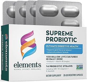 ElementsSupreme Probiotic, 28 Capsules (14 Day Supply), 100 Billion CFU Digestive Health Support Supplement, Helps Promote Your Body’s Natural Flora, Gluten Free