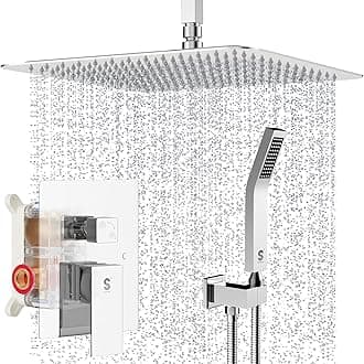 SR SUN RISE 16 Inches Polished Chrome Shower Faucet System Bathroom Luxury Rain Mixer Shower Faucet Set Ceiling Mounted Rainfall Shower Head Set (Contain Shower Faucet Rough-In Valve Body and Trim)