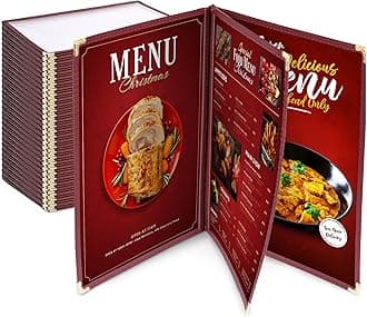 Yescom 30pcs 8.5x14inches Menu Cover Trifold 6 View 3 Page Restaurant Cafe Book Style Clear Burgundy