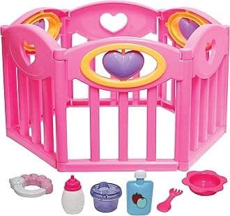 JC Toys Baby Doll Play Pen Gift Set for Keeps Playtime!|Fits Dolls up to 17" | Adjusts to Different Shapes | Play Accessories| Ages 2+, Pink
