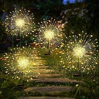GIGALUMI Solar Lights Outdoor Garden, Solar Firework Lights 120 LEDs 4 Packs, Starburst Light Waterproof for Yard Lawn Party Patio Wedding Decor(Warm White)