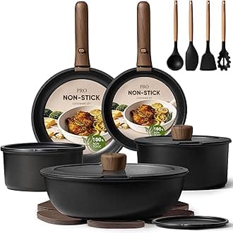 19pcs Pots and Pans Non Stick, Cookware Sets Detachable Handle, Induction Kitchen Pots and Pans,NonStick Cooking Set, Oven/Dishwasher/Fridge Safe, Space Saving