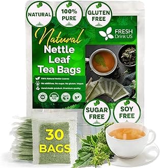 FreshDrinkUS, 30 Nettle Leaf Tea Bags, 100% Natural & Pure from Nettle Leaves. Loose Leaf Nettle Herbal Tea. Nettle Leaf Tea. No Sugar, No Caffeine, No Gluten, Vegan.