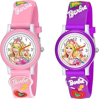 SWADESI STUFFWhite Dial Barbie Love Watch Rubber Analogue Girl's Watch Combo of 2 (Multicolor)