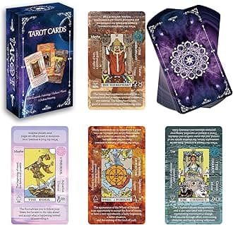 IXIGER Tarot Cards with Meanings on Them,tarot cards and book for beginners set,Learning Tarot Deck Fortune Telling Game with Keywords, Chakra, Planet, Zodiac, Element, Yes/No, Affirmations.