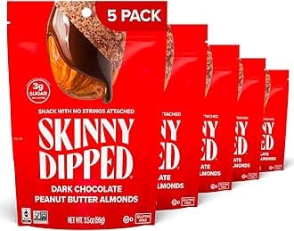 Dark Chocolate Peanut Butter Almonds, Healthy Snack, Plant Protein, Gluten Free, 3.5 oz Resealable Bags, (Pack of 5)