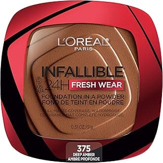 L'Oréal Paris Makeup Infallible Fresh Wear Foundation in a Powder, Up to 24H Wear, Waterproof, Deep Amber, 0.31 oz.