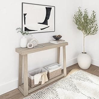 Plank+Beam Solid Wood Console Table with Storage, 46.25 Inch, Sofa Table with Shelf, Narrow Entryway Table for Hallway, Behind The Couch, Living Room, Foyer, Easy Assembly, Seashell