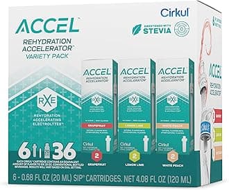 Accel Electrolytes Flavor Water Variety Pack, Makes 36 Drinks, No Sugar, Zero Calorie Drink Mix, (2 Grapefruit, 2 Lemon Lime, 2 White Peach)