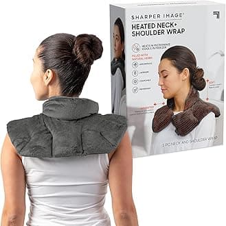- Sharper Image Heated Neck & Shoulder Wrap - Microwavable Warm & Cooling Plush Pad, Scented Aromatherapy (100% Natural Lavender & Herb Spa Blend), Pain Tension Headache Relief Therapy, Gift for Women