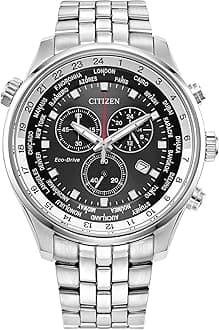Men's Sport Luxury Eco-Drive Chronograph Watch, 12/24 Hour Time, Date, 100 Meters Water Resistant, Stainless Steel