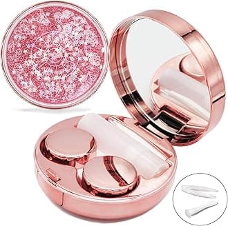 Vastsoon Contact Lens Case, Bling Stars Colored Portable Cute Eye Contact Lense Remover Tool with Mirror for Teen Girls Women Travel Carry(Rose Gold)