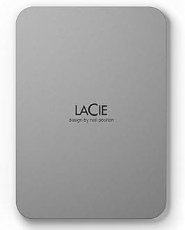LaCie Mobile Drive, 2TB, External Hard Drive Portable - Moon Silver, USB-C 3.2, for PC and Mac, Post-Consumer Recycled, with Adobe All Apps Plan (STLP2000400)