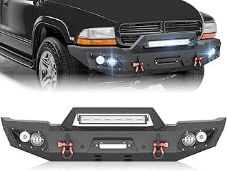 for Dakota & Durango Front Bumper Compatible with 1997 1998 1999 2000 2001 2002 2003 2004 Dodge Dakota & 1998-2003 Durango w/Winch Plate, LED Lights, Sensor Holes, License Plate Frame & D-rings
