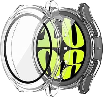 Misxi 2-Pack Hard PC Screen Protector Case with Tempered Glass, Compatible for Samsung Galaxy Watch 6 44mm, Ultra-Thin Scratch Resistant Anti-Slip Cover for Galaxy Watch6, Transparent
