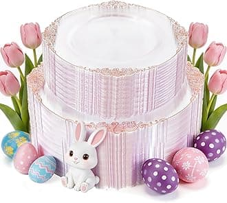 102PCS Rose Gold Plastic Plates - Clear Rose Gold Plate - Heavy Duty Disposable Plates - Fancy Disposable Dinner & Dessert Plate for 51 Guests for Party & Wedding