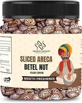 Hungry Harvest Sliced Betel Nut | Sliced Areca Nut | Cutting Supari Kachi Sopari | Kachi Cutting Sliced Supari | Raw Unflavoured Flakes [Jar Pack] (125 Grams (Pack of 1 of 125 Grams))