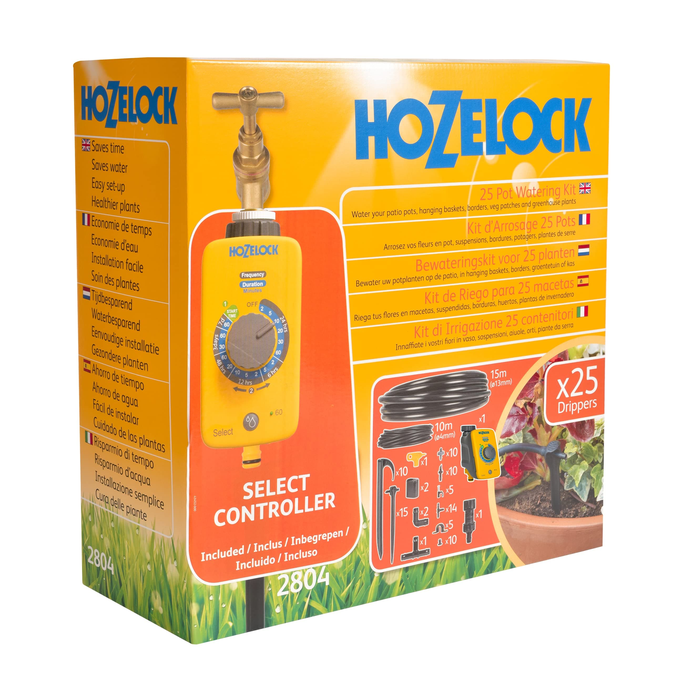 HOZELOCK - Drip Irrigation Kit 25 Pots : Ideal for Pots, Window Boxes and Vegetable Gardens, Easy to Use, Supplied with 25m of Hose and a Timer for Precise, Independent Watering [2804 1240]