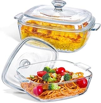 Casserole Dish with Lid, Glass Casserole Cookware, 22CM Square Casseroles Dishs, Glass Small Bowl With Lid, Baking Dishs, Serving Dish Food Container for Cooking, Oven and Microwave Safe (1.2L)